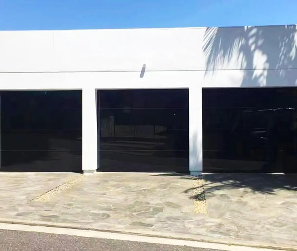 black garage door with glass