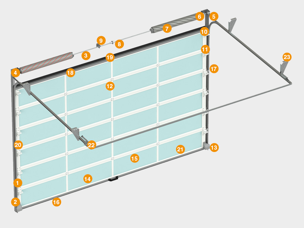 construction of glazed sectional garage doors